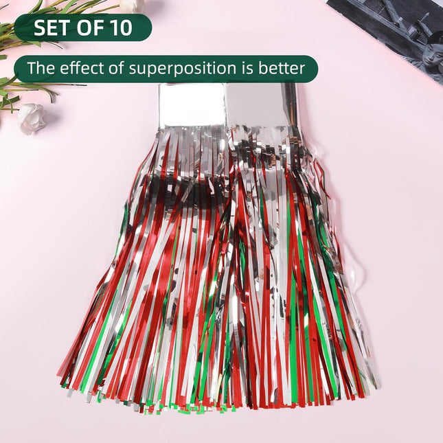 10 Pack 10 Feet Christmas Foil Fringe Garland Red Silver Green Fringe Garland for Christmas Party Decorations Christmas Parade Float Fringe Tinsel Fringe Banner for Birthday Party Year Decor