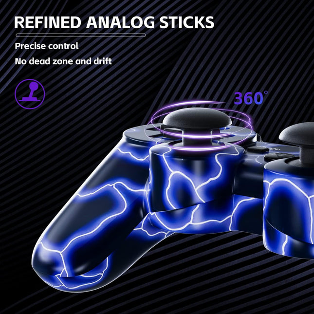 PS3 Controller 2 Pack Wireless Motion Sense Dual Vibration Upgraded Gaming Controller for Sony Play Station 3 with Charging Cord (Blue+Purple)