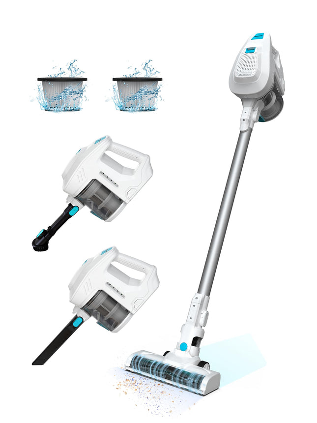 Mamibot S6 Cordless Stick Vacuum Cleaner, Handheld Bagless Vacuum With Crevice Tool & Dust Brush, Powerful Motor, Max 30Mins Runtime, Suitable For Tilehardwood Floorpet Hair, White