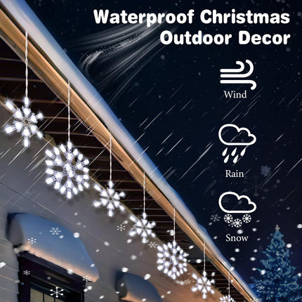Twinkling Snowflake Christmas String Lights with 6 Drops, 8.8FT 14 of 100 Random Twinkling LED Mini Bulbs Icicle Lights Christmas Snowflake Decor Outdoor for House, End to End up to 5 Set(2 Pack)