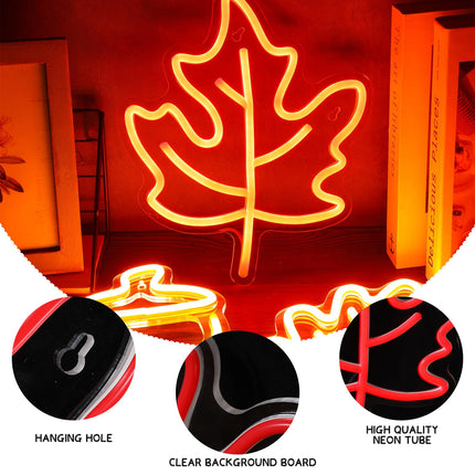 ROCEEI 3 Pcs Thanksgiving Neon Sign, Maple Leaf Neon LED Lights Plant Neon Lights USB Wall Bar Living Room Decor for Fall Christmas Party Holiday Night Bedroom s