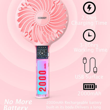 Honhey Handheld Fan Portable, Mini Hand Held Fan With Usb Rechargeable Battery, 4 Speed Personal Desk Table Fan With Base