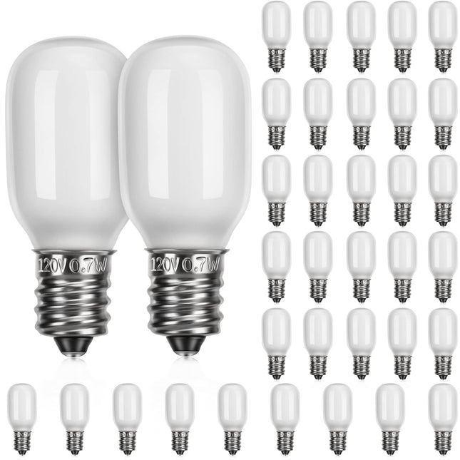 Meonum Christmas Village Replacement Light Bulbs, E12 Candelabra Base T20 LED Bulbs, 0.7W 120V Replacement Bulbs Accessories for Villages Houses Dept 56, Christmas Tree, Halloween Pumpkin (36 Pieces)