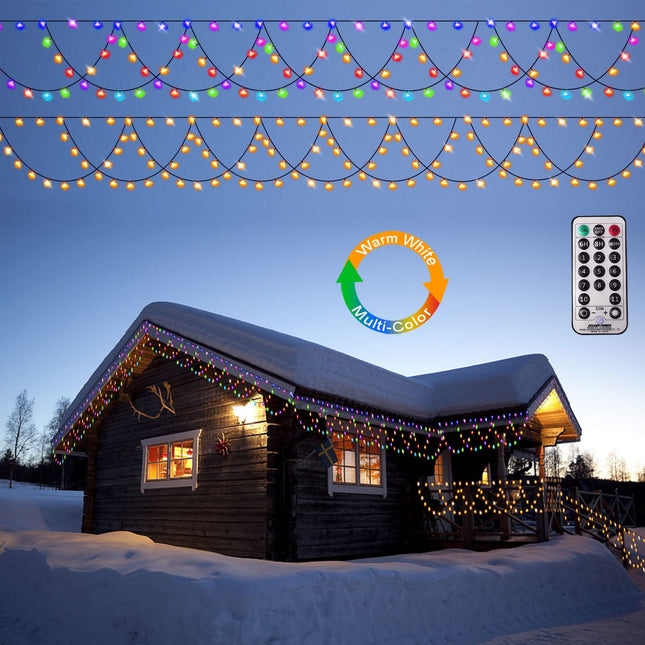 LED Christmas Lights Outdoor, 34Ft 380 LEDs Christmas Half-Round String Lights, Extendable Plug in 8 Modes Waterproof Christmas Decoration for Yard Eaves Fence Roofing Wedding Party Decor