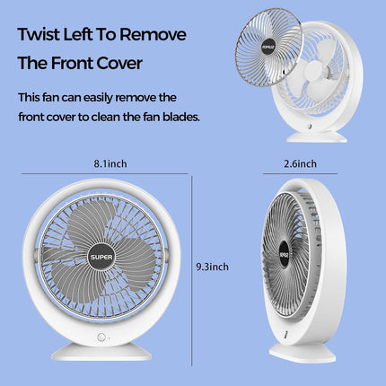 2Packs Desk Fans, 6Inch Portable Battery Operated Fan, Table Fans Up To 7.5 Hours 3 Speed 120° Head Rotation Small Personal Desk