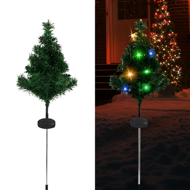 Solar Garden Stake Lights, 2pcs Outdoor LED Christmas Tree Lights Decoration, Multicolor Waterproof Solar Power LED Flash Lights for Pathway Lawn Yard Patio