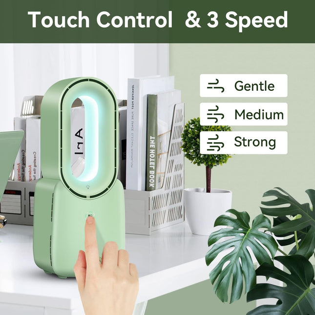 Let'Me Desk Fan, 11.8 Inch Portable Bladeless Fan Small Personal Cooling Fan With 5 Colors Touch Control Led Light, Quiet Usb
