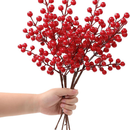 SHACOS 6pcs 14" Red Berry Stems Christmas Holly Berry Branches for Vases Xmas s Red Berry Picks for Christmas Tree Decoration Wreath DIY Crafts Ornaments Holiday Home Decor Red
