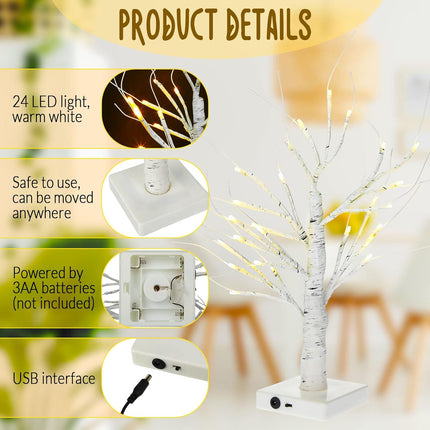 Macarrie 8 Pcs Christmas Tree Decorations 18 Inch Lighted Birch Tabletop Tree LED Winter Decor Small Artificial Light up DIY Women Wedding Battery Powered or USB Twinkling Fairy Branch(White)