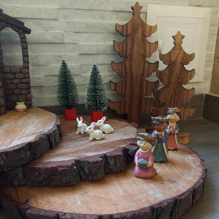 yarlung Set of 2 Wooden Christmas Trees, Standing Tabletop Christmas Decoration with Oval Base Rustic Wood Trees for Hanging Christmas Ornament, Farmhouse Decor, Home, Office, 2 Sizes