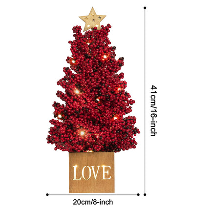 KI Store Lighted Red Berry Tree Tabletop Tree 16-Inch Potted Red Berry Christmas Tree with Lights and Timer for Xmas Party Table Centerpieces