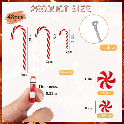 48Pcs Candy Canes Christmas Tree Decorations-Plastic Peppermint Candy Cane Ornaments for Christmas Tree Decor Candy Lollipop Craft Christmas Party Supplies