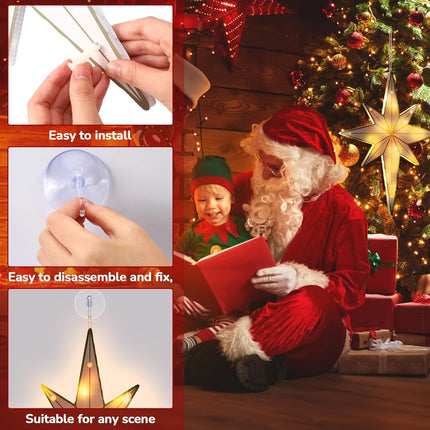 VIHOSE 17'' Bethlehem Star Christmas Light Christmas Silhouette Window Light LED Bethlehem Star Christmas Tree Wreath Decorations Accessories Hanging Ornaments for Home Yard Wall Outdoor