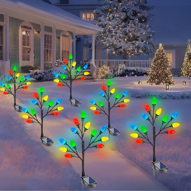 4 Pack 48 LED Solar C9 Christmas Lights, Outdoor Soalr Christmas Lights with 8 Modes, IP65 Waterproof Vintage Solar Pathway Lights for Christmas Outside Yard Path Garden Decorations, Multicolor