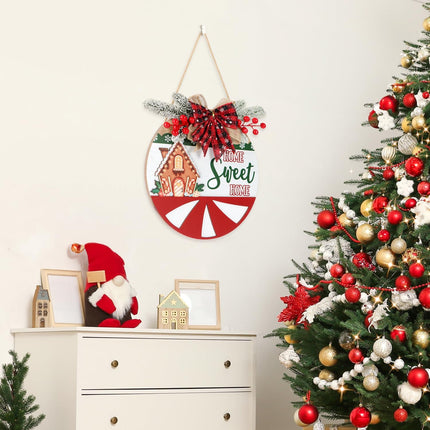 TOARTi 3D Christmas Home Sweet Home Door Wreath with Bow Pine(11.4''x11.4''), Merry Christmas Welcome Wall Sign Hanging, Farmhouse Xmas Porch Entryway Decoration for Christmas Winter Housewarming