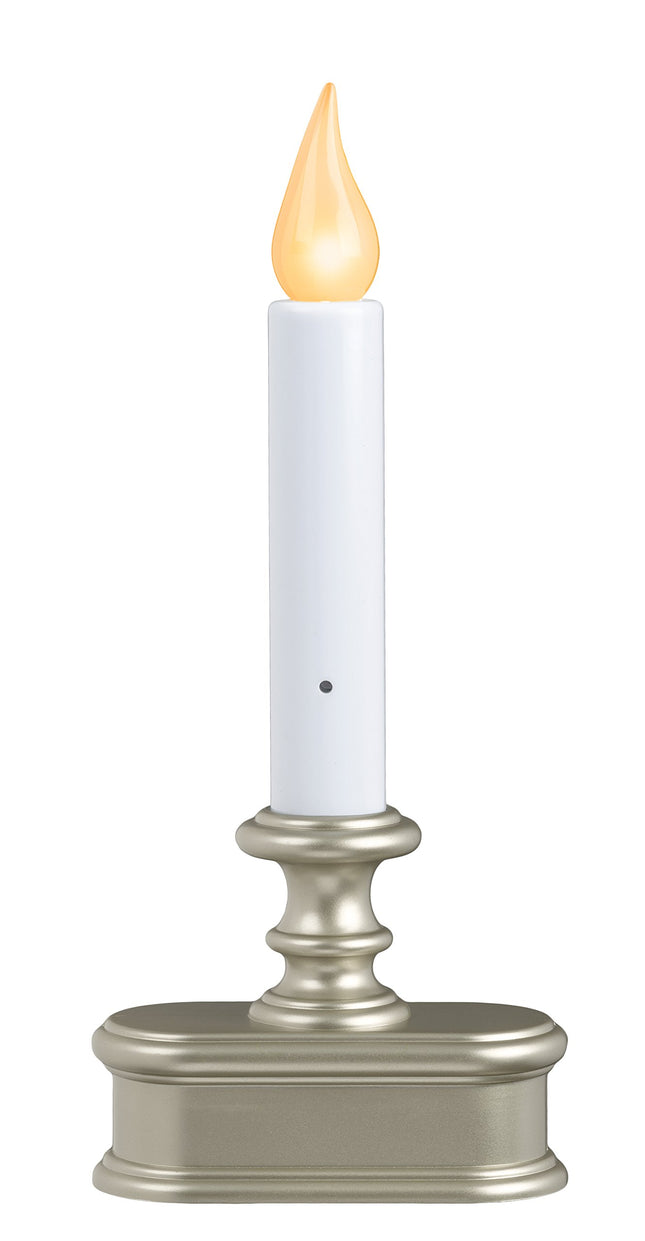 FPC1221P Battery Operated LED Dusk to Dawn Window Candle Polycarbonate, with Realistic Amber Flame, Pewter