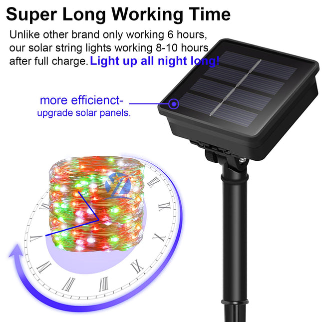 Solar Christmas String Lights Outdoor Waterproof, Red White Green Fairy Lights, IP67 2PACK Total 200LED 66FT with 8Modes, Outside Christmas Decorations Lights for Tree, Garden, Patio, Fence, Balcony