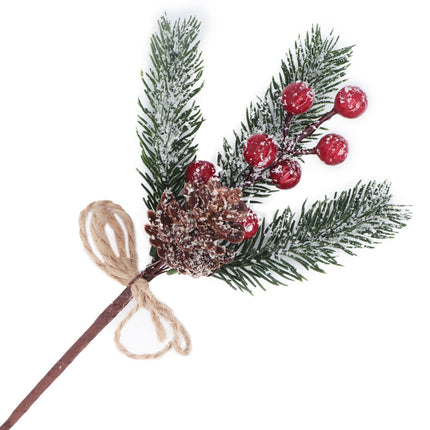 10PCS Artificial Christmas Picks Red Berry Stems Faux Snow Frosted Pine Branches Holly Spray with Bow-knot Pinecone for Xmas Tree Flower Arrangement Wreath Winter Holiday Season Décor (Red, 10)