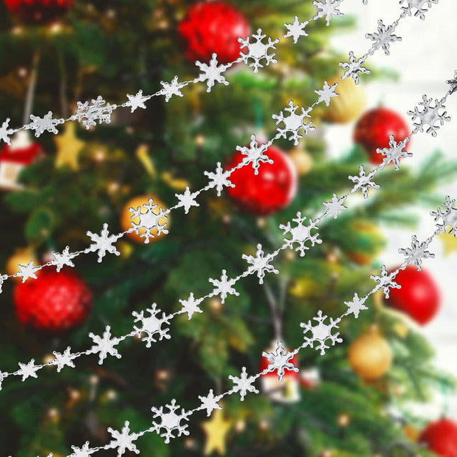Plastic Snowflake Ornaments Winter Snowflake Hanging Garland Christmas Tree Ornaments Pendant Jewelry Handmade DIY Necklace Bracelet Supplies for Bead Curtain Hanging (Silber)
