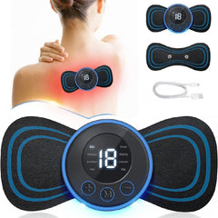 HAUSHUT Electric USB Rechargeable EMS Mini Cervical Vertebra Patch Gel Butterfly Massager Pad Stimulator for Muscle Neck Back Legs Body Pain Relief and Shoulder Relaxing Therapy Machine Tool Black