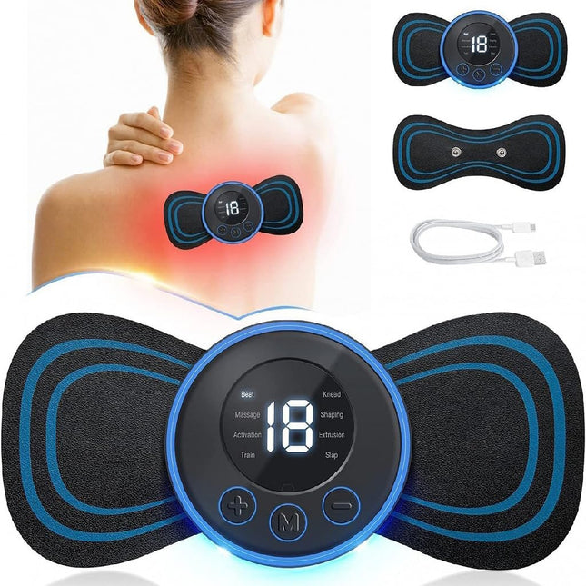 HAUSHUT Electric USB Rechargeable EMS Mini Cervical Vertebra Patch Gel Butterfly Massager Pad Stimulator for Muscle Neck Back Legs Body Pain Relief and Shoulder Relaxing Therapy Machine Tool Black