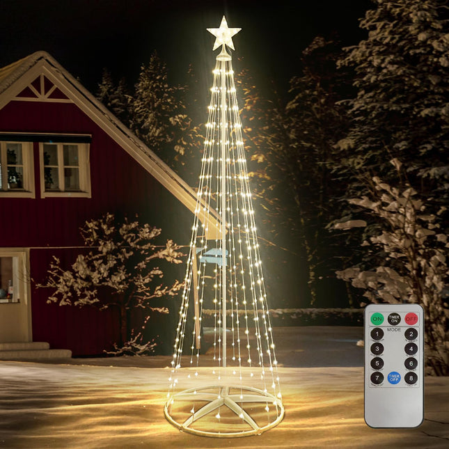 7.6FT Outdoor Christmas Tree with 330 Warm White LED Lights, Christmas Cone Tree with Remote Control, Lighted Christmas Decorations Outside for Yard Patio Garden Xmas Home Indoor Decor, Timer