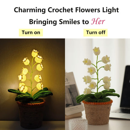 Lily of The Valley Lamp, Crochet Artificial Flowers with Night Lights, Cordless Table Lamp - Women Ideas for Christmas Valentine Mother's Day, Desk Home Decorations