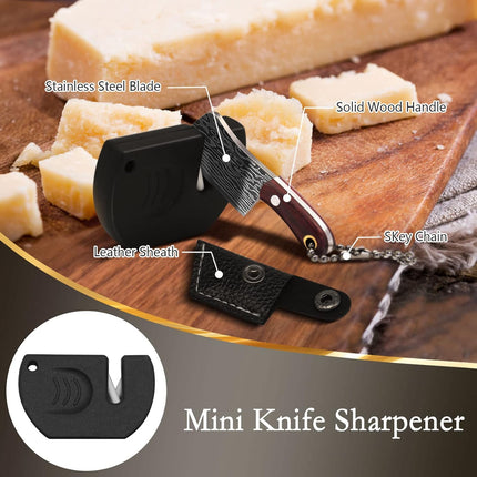 Pocket Knife Mini Knife Set Damascus Chef Knives EDC Knife Set Tiny Knife Cleaver for Package Opener,Box Cutter,5pcs Mini Knives Set with Sheath and Sharpener - Set of 7