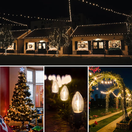 50PACK C9 LED Christmas Light Bulb ，C9 LED Replacement Bulb for Christmas String Lights, E17 Intermediate Base, 2700K Warm White, Commercial Grade Holiday Clear ‎Plastic Bulbs Dimmable Shatterproof