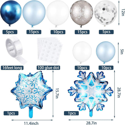 76 Pieces Snowflake Balloon Garland Arch Kit Winter Wonderland Decorations with Clear Silver Blue Paper Snowflake Decor and 100 Pieces Glue for Christmas Xmas Frozen Snow Party Favors Supplies