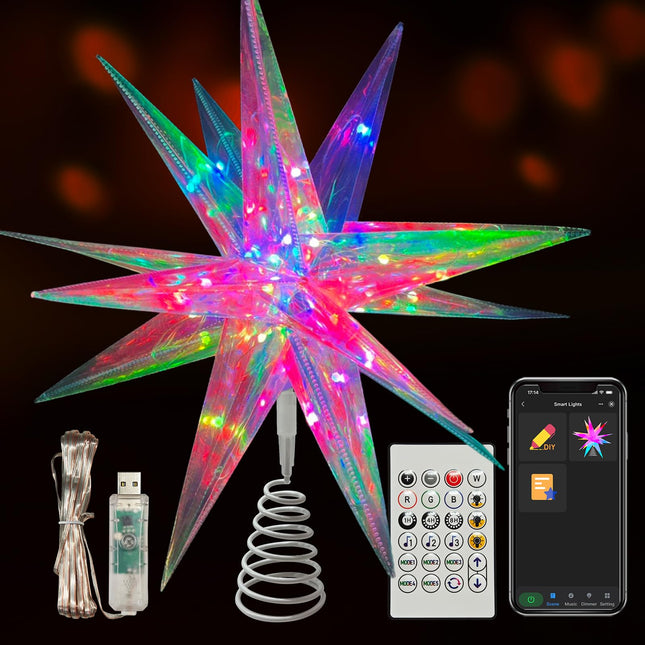 Christmas Tree Topper, 10.5" LED Moravian Star Tree Topper - Hanging Outdoor/Indoor Christmas Tree Topper - Use as Holiday Decoration, Porch Light, Wedding and Christmas Tree Decor