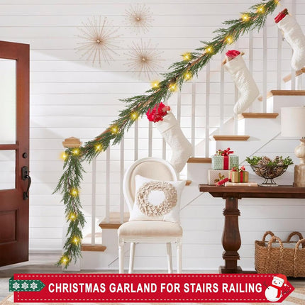 6 Ft Realistic Garland Christmas Decorations with Lights, Prelit Christmas Tree Garland with Pine Cones,Lighted Christmas Garland, Christmas Garland for Mantle, Prelit Garland Thanksgiving Indoor