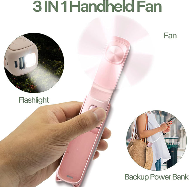 Handheld Portable Fan, Foldable 3 In 1 Fan With Usb Rechargeable Battery Operated 1224 Hours Working Time, Personal Quiet Fan