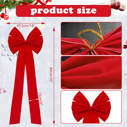 4 Pack Christmas Bows Decoration Large, 18”x35” Car Bow, Christmas Tree Bow Topper Red, Wreath Bow, Christmas Red Velvet Bows, for Xmas Home Front Door Patio Outdoor Decor