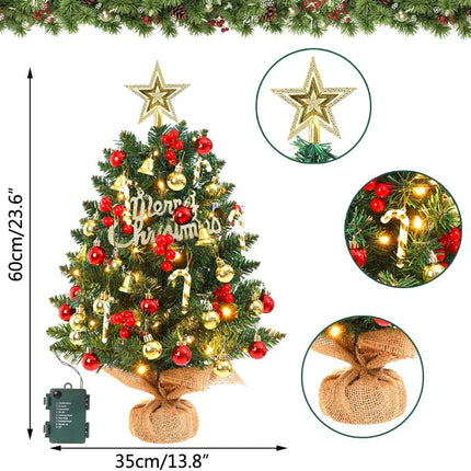 SVNVIOZ Mini Artificial Christmas Tree with Lights and Ornaments, 20"/50cm Mini Xmas Tree Small Tabletop Christmas Tree for Holiday Home Office Decoration (Red & Gold)