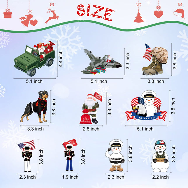 30 Pcs Marines Christmas Ornaments Marine Crops Decorations for Christmas Tree Army Military Sign American Flag Boots Snowman Santa Hanging Christmas Party Decor Xmas Indoor
