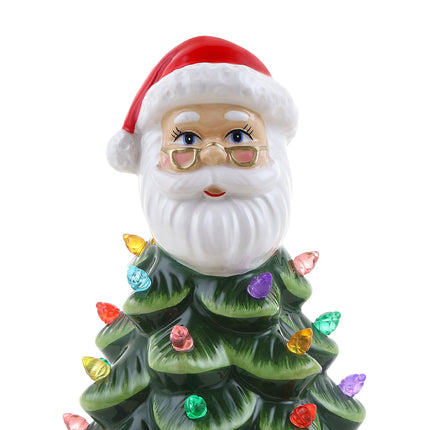 Mr. Christmas Nostalgic Ceramic Christmas Tree with LED Lights Indoor Decoration, 8 Inches, Santa