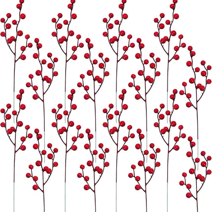 12 Pack Artificial Red Berry Stems Branches Christmas Berry Twig Stem Burgundy Berry Picks Holly Berries for Xmas Tree Wreath Home Decorations Floral Arrangements