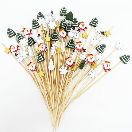 100 Pcs Christmas Cocktail Picks, Appetizer Decorative Toothpicks, Fruits Pick Wooden Bamboo Toothpicks Skewers for Christmas Cake Toppers Decorations, Drink Fruit Desser, Party Food