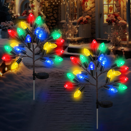 2 Pcs Christmas Decorations Outdoor Solar Pathway Lights 28 Christmas Stake Light Yard Lawn Outside Waterproof 8 Modes 40 LEDs Pine Cones Tree Lights for Walkway Path Garden Patio Decor