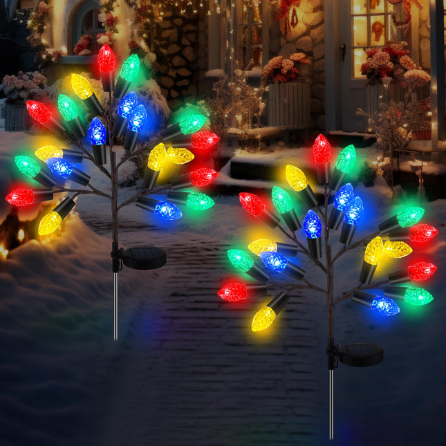 2 Pcs Christmas Decorations Outdoor Solar Pathway Lights 28 Christmas Stake Light Yard Lawn Outside Waterproof 8 Modes 40 LEDs Pine Cones Tree Lights for Walkway Path Garden Patio Decor
