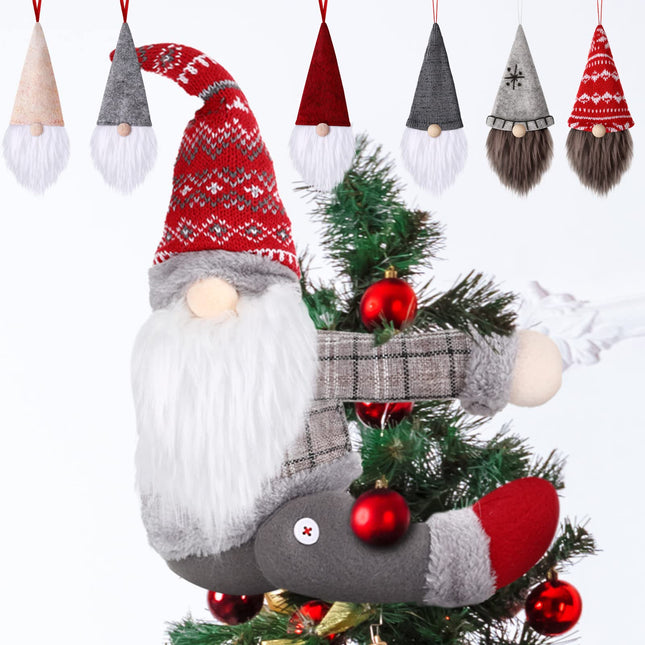 Christmas Tree Topper Decor Gnome with 6 Pieces Gnome Ornaments Decor Gnome Handmade Christmas Plush Gnome Ornaments Gnome Doll Decor for Christmas Tree Home Decor Fireplace Christmas Ornaments