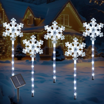 BRIGHTDECK Solar Christmas Pathway Lights, Set of 5 Outdoor Snowflake Lights Decorations Waterproof Stake Lights Garden Decorative Lights for Yard Lawn Patio Walkway Decor (Large Snowflake)