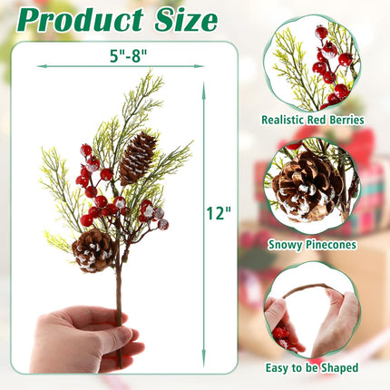 12 Pack Artificial Christmas Tree Picks, 12 Inch Assorted Red Berry Picks and Sprays for Christmas Tree Filler Floral Arrangement DIY Wreath Winter Holiday Season Décor