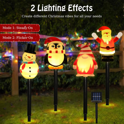 Lewondr 4 Pack Christmas Decorations Outside,Solar Lighted Santa Claus,Snowman,Gnome,Penguin with Garden Stakes,Waterproof Garden Lawn Pathway with 2 Lighting Modes,Yard Decor for Xmas Party,Holiday