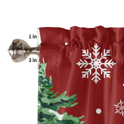 ALAGEO Christmas Snowman Valances Windows Curtain Xmas Tree Kitchen Valances Rod Pocket White Snowflake Red Background Short Topper Curtains for Holiday Christmas Decorations 1 Panel,54 by 18 inches