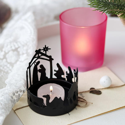 Advent Christmas Candle Holder Set with Glass Votive Tealight Candle Holders, Advent Wreath Decorations for Holiday Mantel, Table Centerpiece, and Home Decor