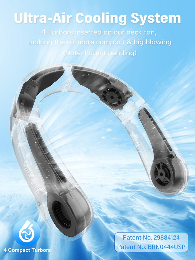 Chillgo Bladeless Neck Fan Personal Portable Fan Neck Air Conditioner Cooling Wearable Fan Rechargeable Max 12Hrs, 4 MotorsAirflo