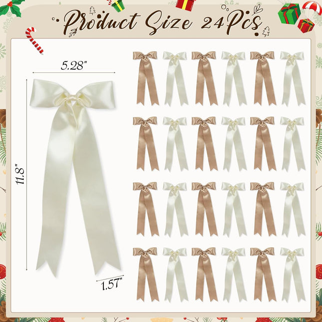 24 Pcs Christmas Tree Bows Decorations, Satin Ribbon Bows Christmas Wreath Bows Christmas Tree Topper Bows Christmas Tree Ornaments for Christmas Tree Garland Home Wreath Staircase Fireplace Decor