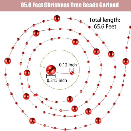 Pangda 65.6 Feet Christmas Tree Beads Garland Plastic Pearl Strands Chain for Christmas Wedding Decoration (Red)